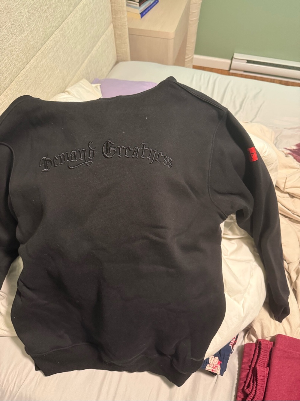 Black Crewneck Sweatshirt with Raised Script Back